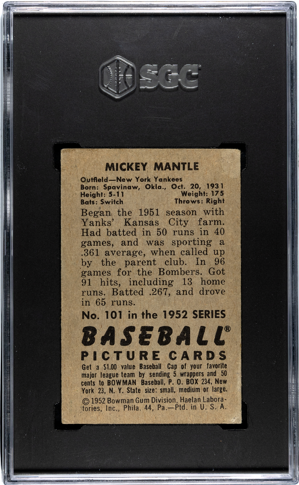 1952 Bowman #101 Mickey Mantle SGC 2.5