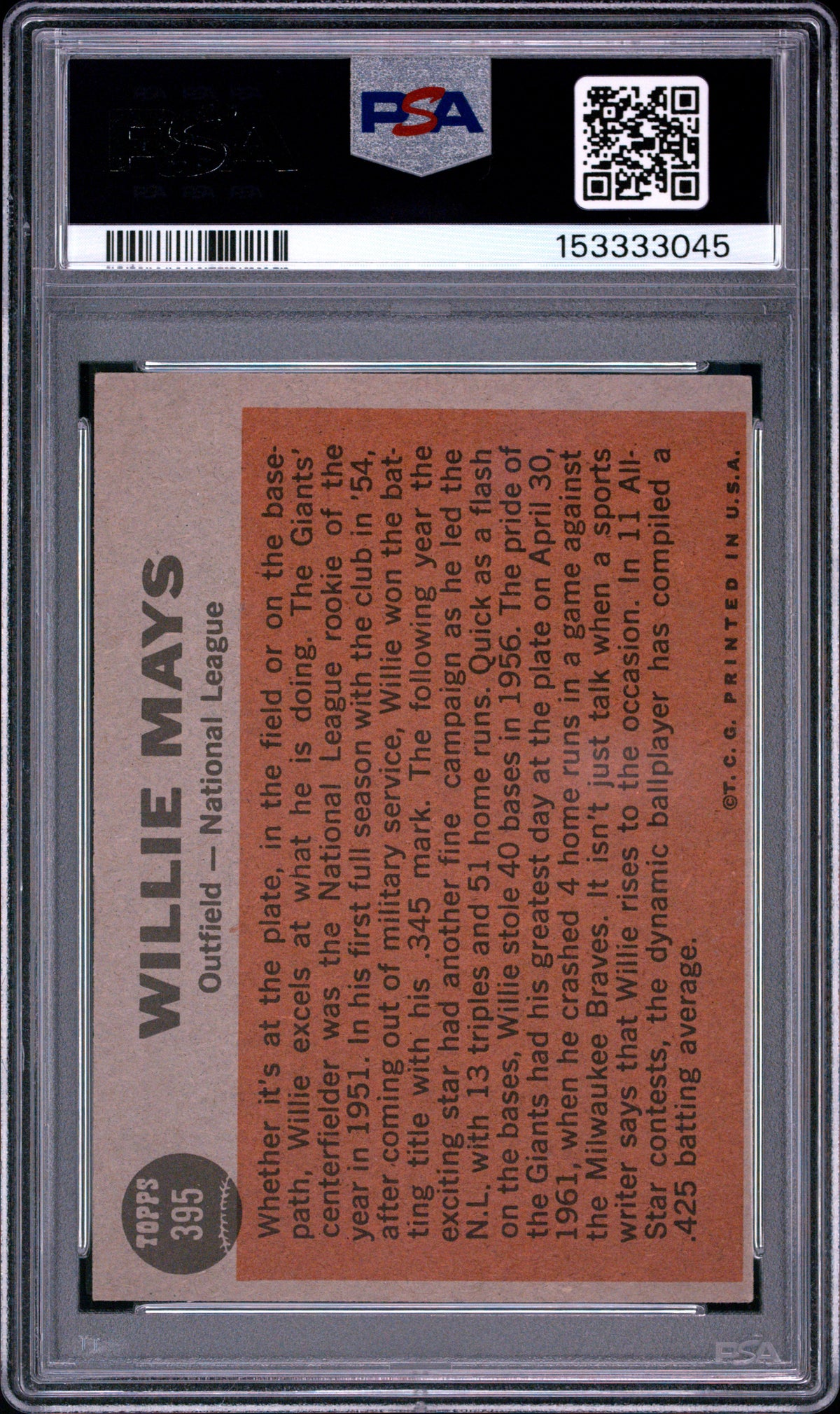 1962 Topps #395 Willie Mays All Star PSA 6 New Label