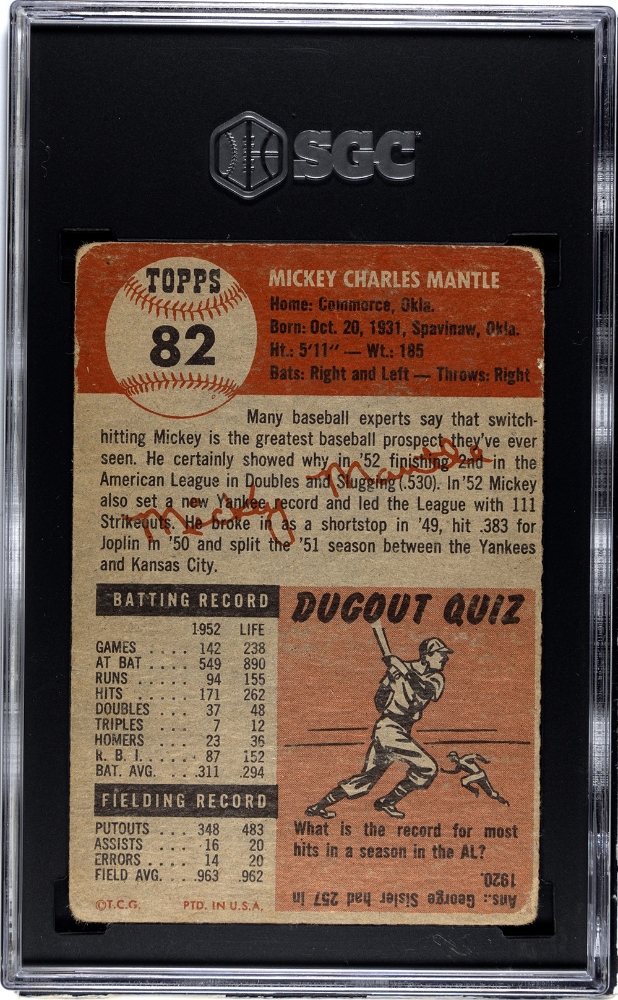 1953 Topps #82 Mickey Mantle SGC 1.5