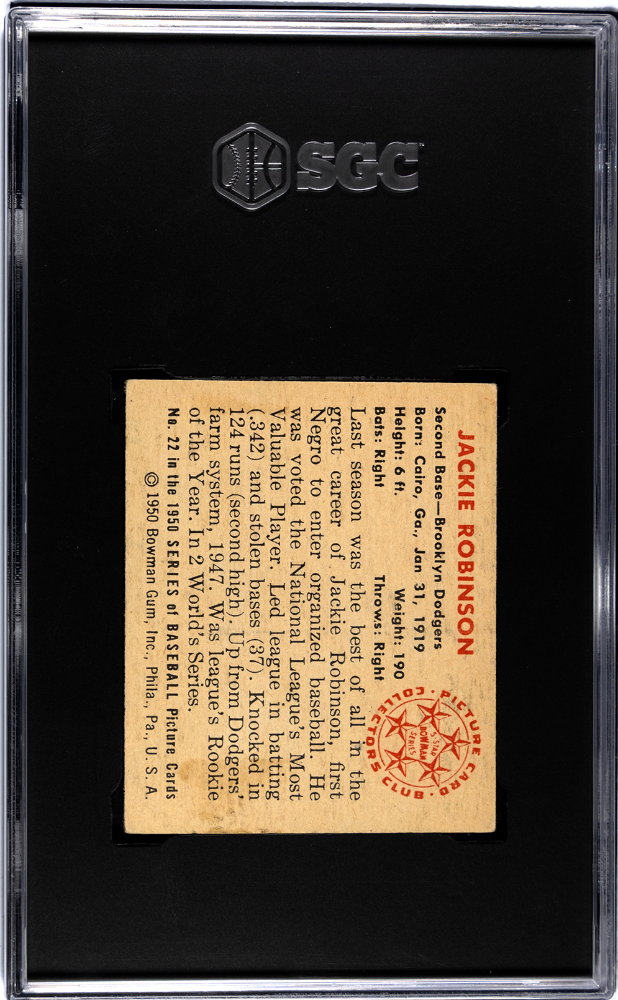1950 Bowman #22 Jackie Robinson SGC 3.5 VG+ CREASE FREE Nice Color