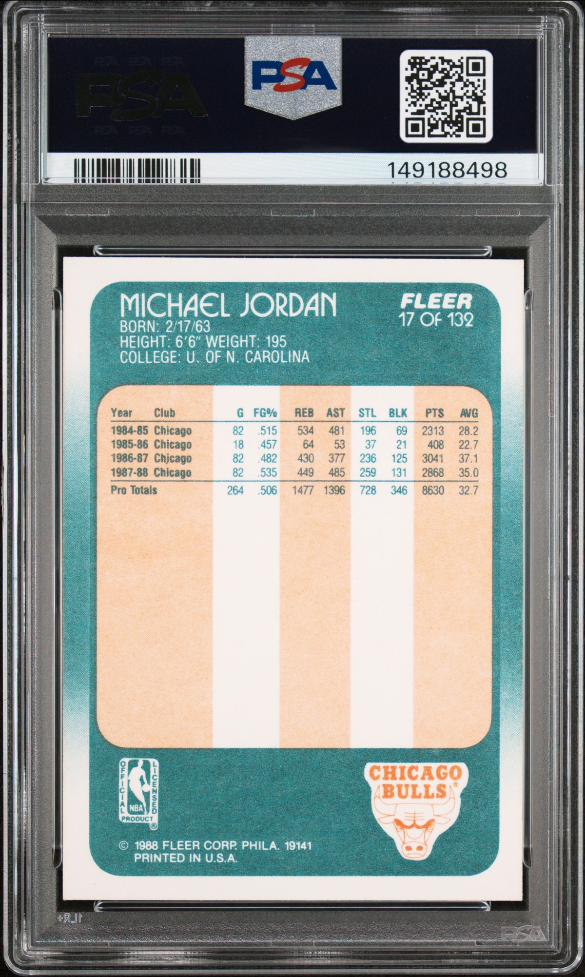 1988 Fleer #17 Michael Jordan PSA 8 NM-MT New Label