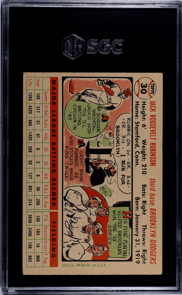 1956 Topps #30 Jackie Robinson White Back SGC 3 VG