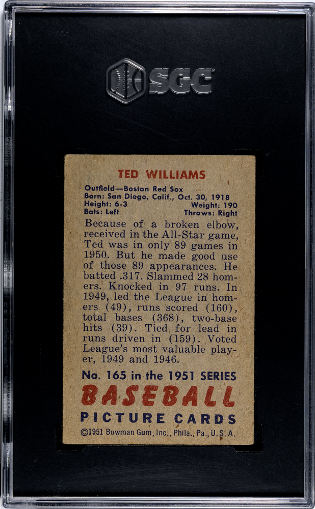 1951 Bowman #165 Ted Williams SGC 2.5 GD+