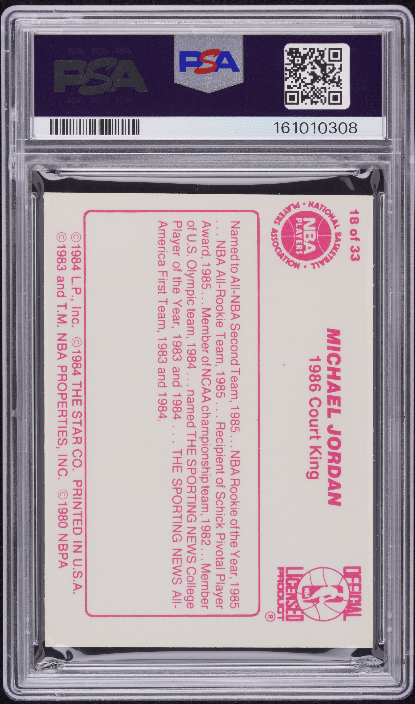 1986 Star Court Kings #18 Michael Jordan PSA 8 NM-MT New Label