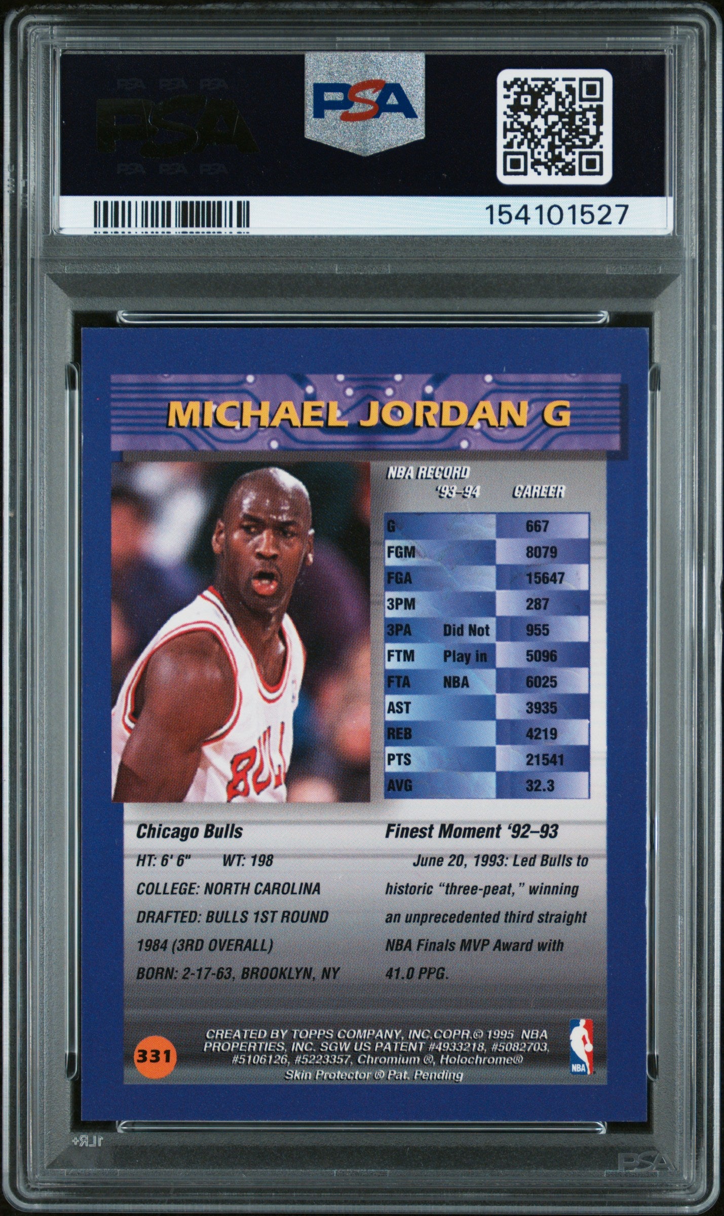 1994 Finest Michael Jordan #331 REFRACTOR w/ Coating PSA 8 NM-MT New Label