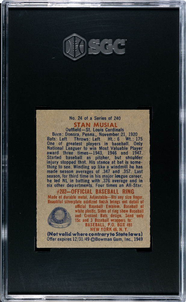 1949 Bowman #24 Stan Musial SGC 6 EX-NM Nice Color
