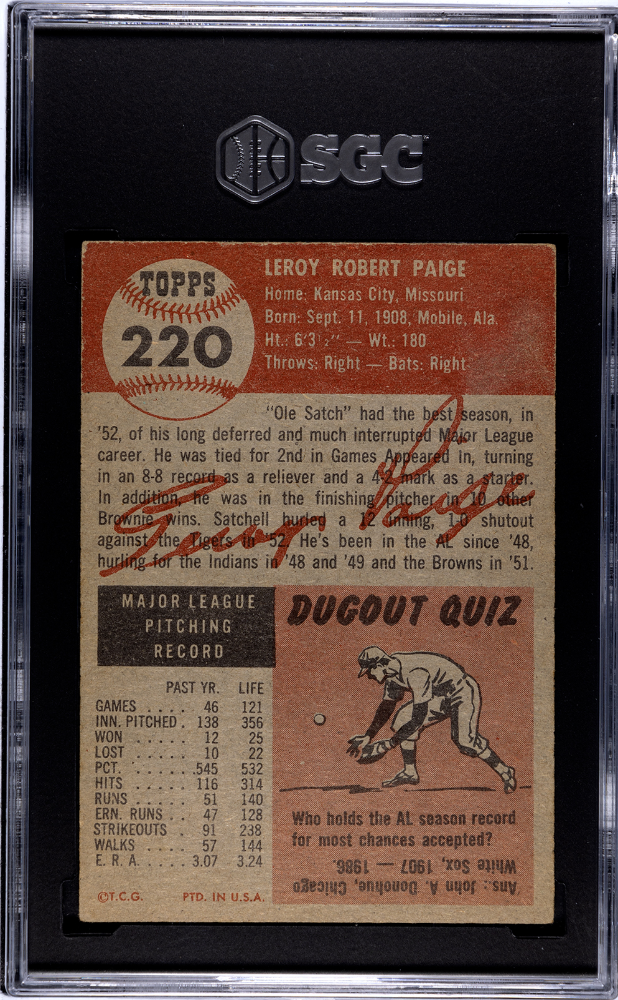1953 Topps #220 Satchell Satchel Paige SGC 3.5 VG+ Nice Eye Appeal