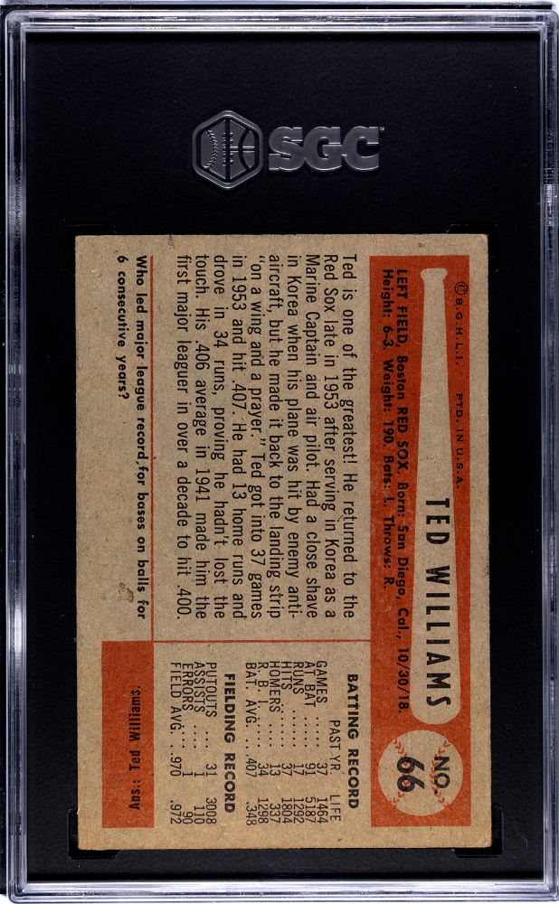 1954 Bowman Ted Williams #66 SGC 4.5 VG-EX+ STUNNING CENTERED