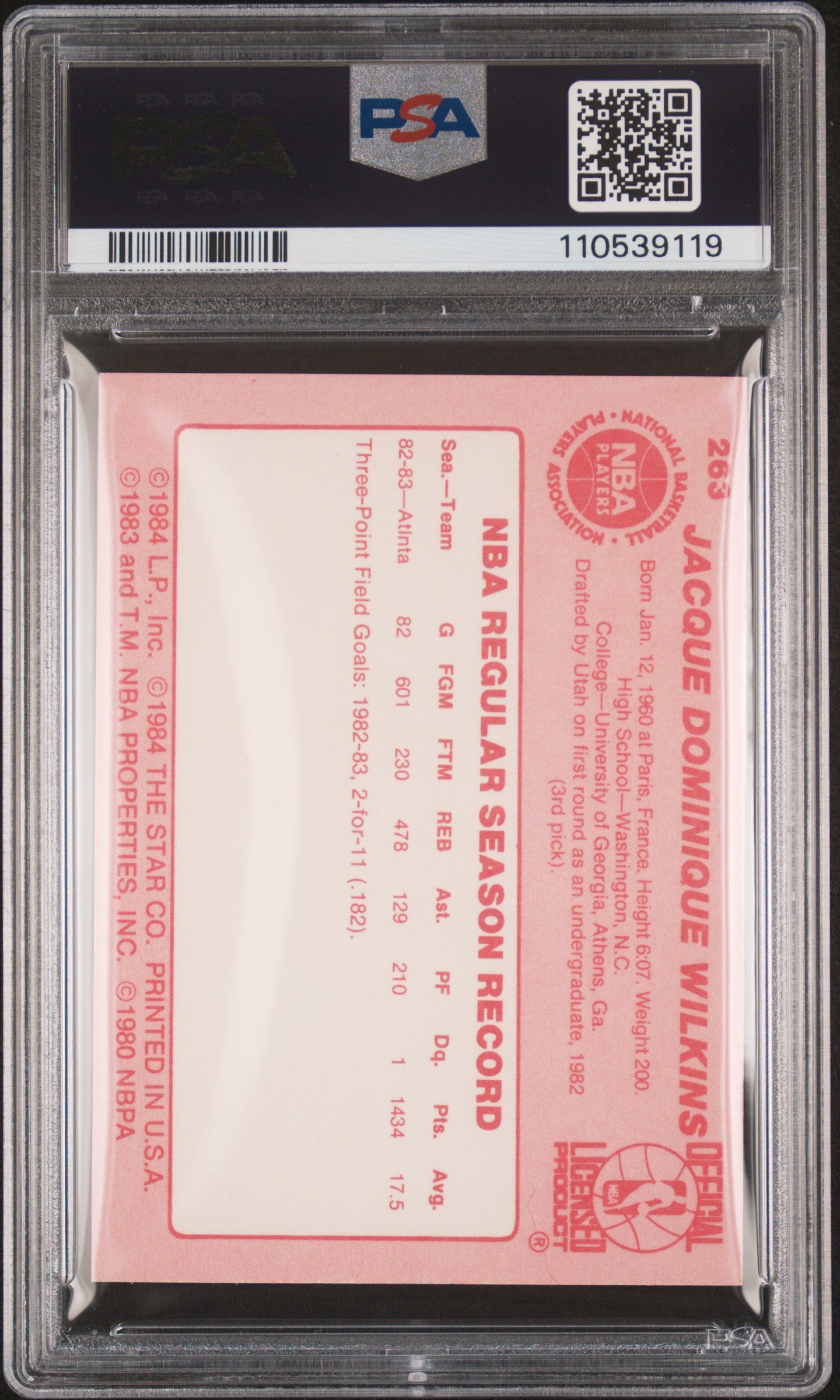 1983-84 Star #263 Dominique Wilkins RC Rookie PSA 7 NM Near Mint SHARP