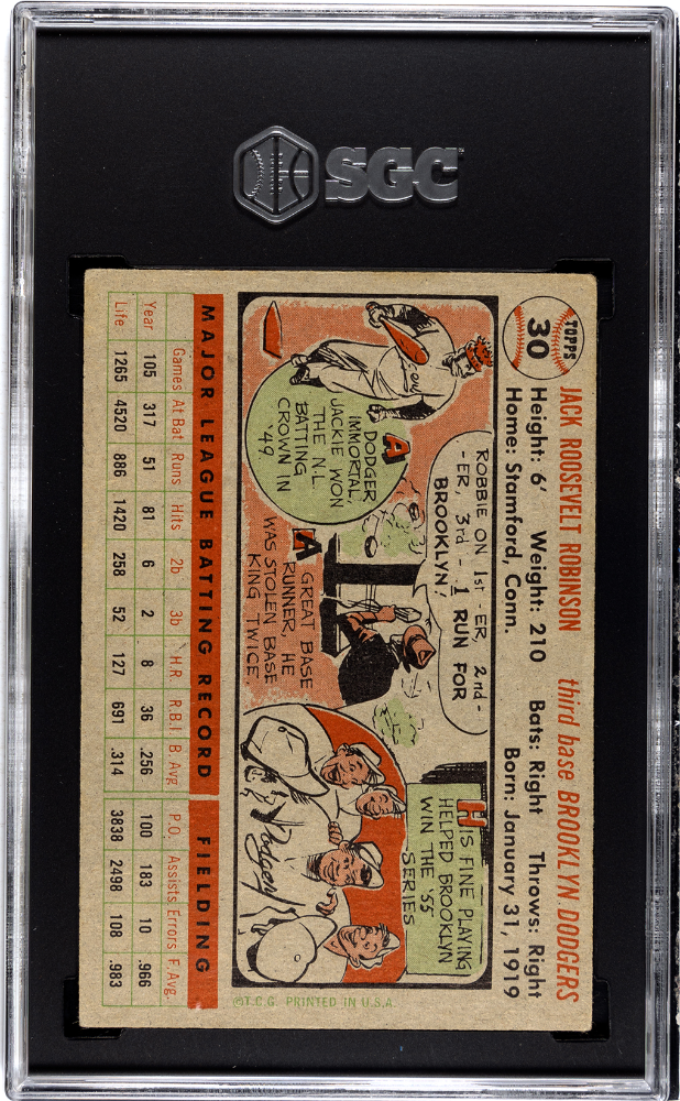 1956 Topps #30 Jackie Robinson Gray Back SGC 4.5 VG-EX+