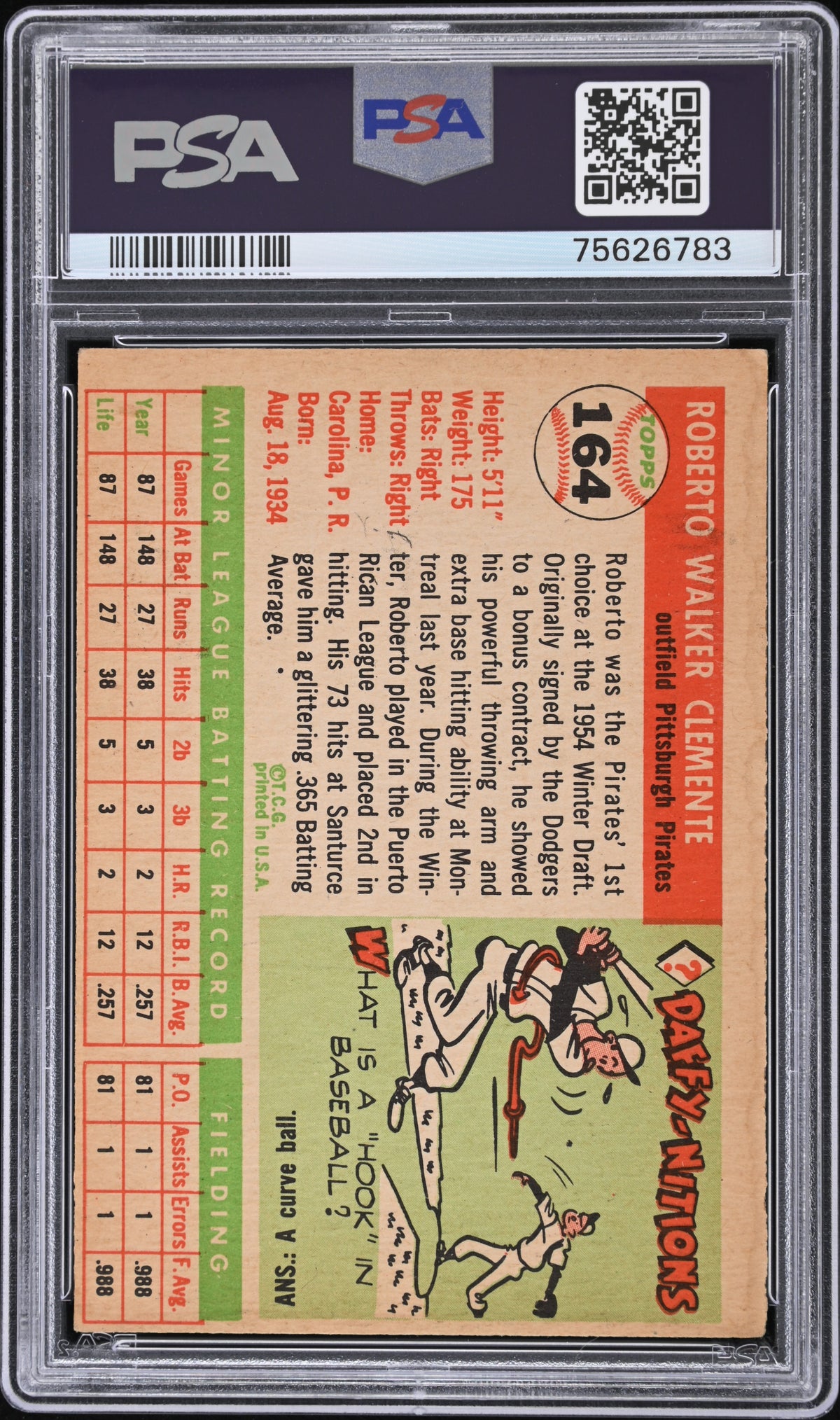 1955 Topps #164 Roberto Clemente RC Rookie PSA 4 VG-EX Nice Color New Label