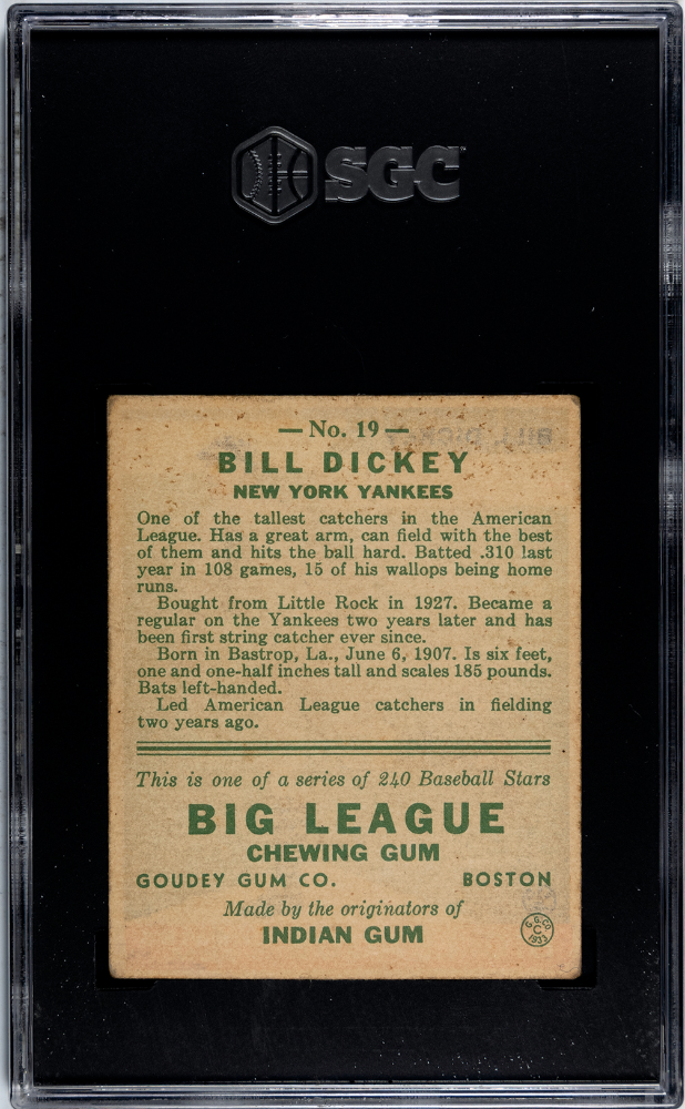 1933 Goudey #19 Bill Dickey SGC 4.5 VG-EX+ CENTERED