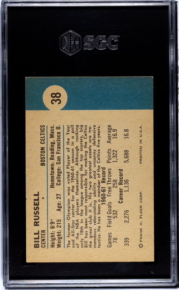 1961 Fleer #38 Bill Russell SGC 4 VG-EX SHARP + Nice Color