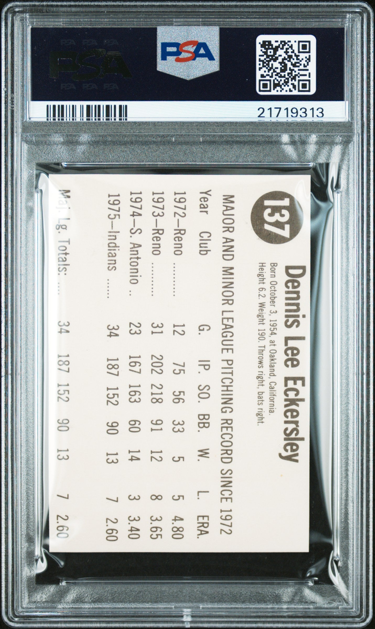 1976 Hostess #137 Dennis Eckersley RC Rookie Hand Cut PSA 10 GEM MINT New Label