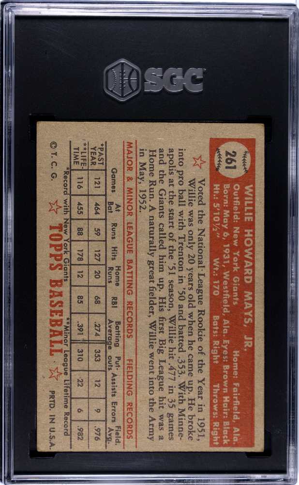 1952 Topps #261 Willie Mays SGC 1.5 Well Centered