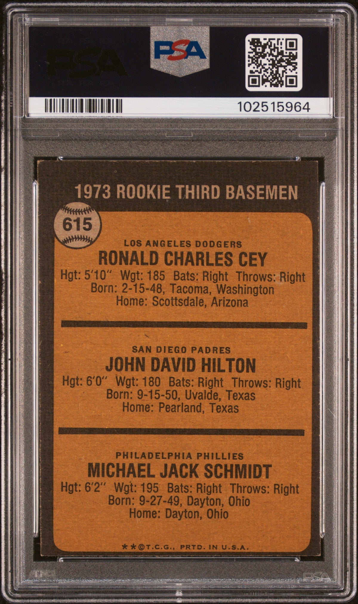 1973 Topps #615 Mike Schmidt RC Rookie PSA 6 EX-MT New Label
