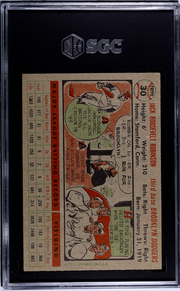 1956 Topps #30 Jackie Robinson Gray Back SGC 3 VG Nice Color