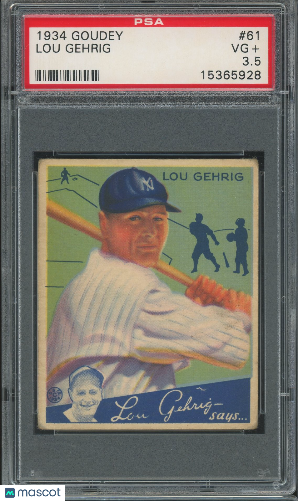 1934 Goudey #61 Lou Gehrig PSA 3.5 VG+ Nice Color