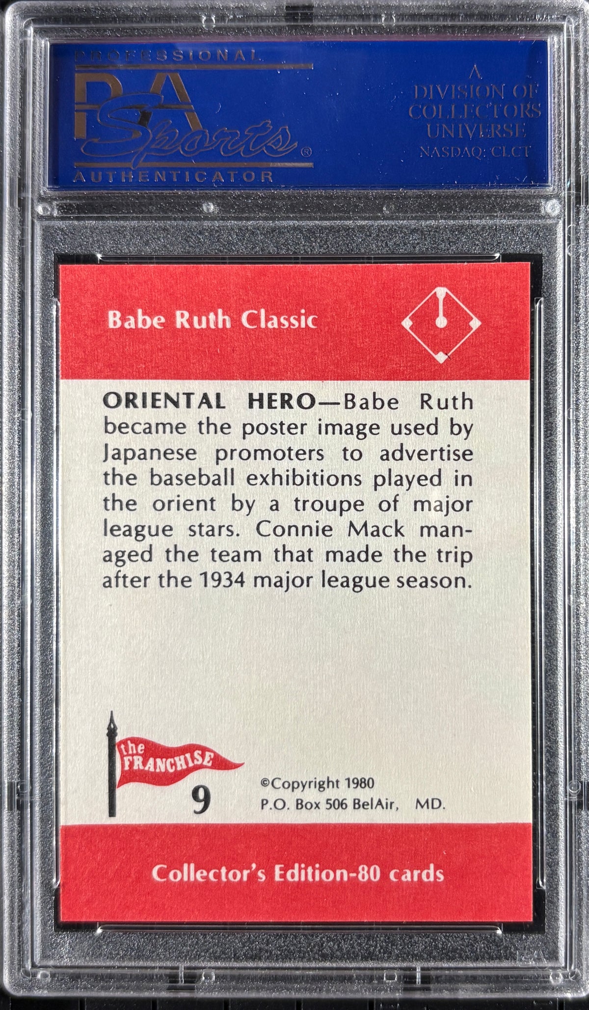 1980 Franchise Babe Ruth #9 Oriental Hero PSA 10 GEM MT