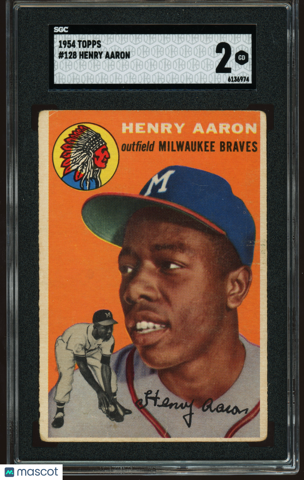 1954 Topps #128 Henry Hank Aaron RC Rookie SGC 2 GD Nice Color