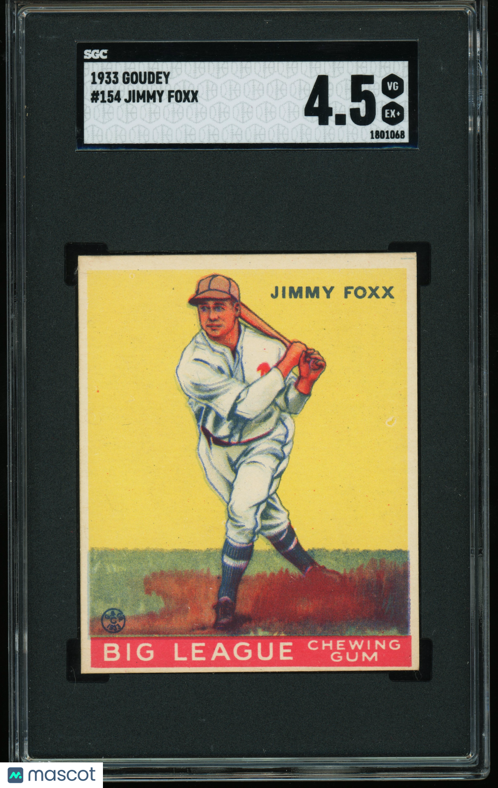 1933 Goudey #154 Jimmy Jimmie Foxx SGC 4.5 VG-EX+ Nice Color