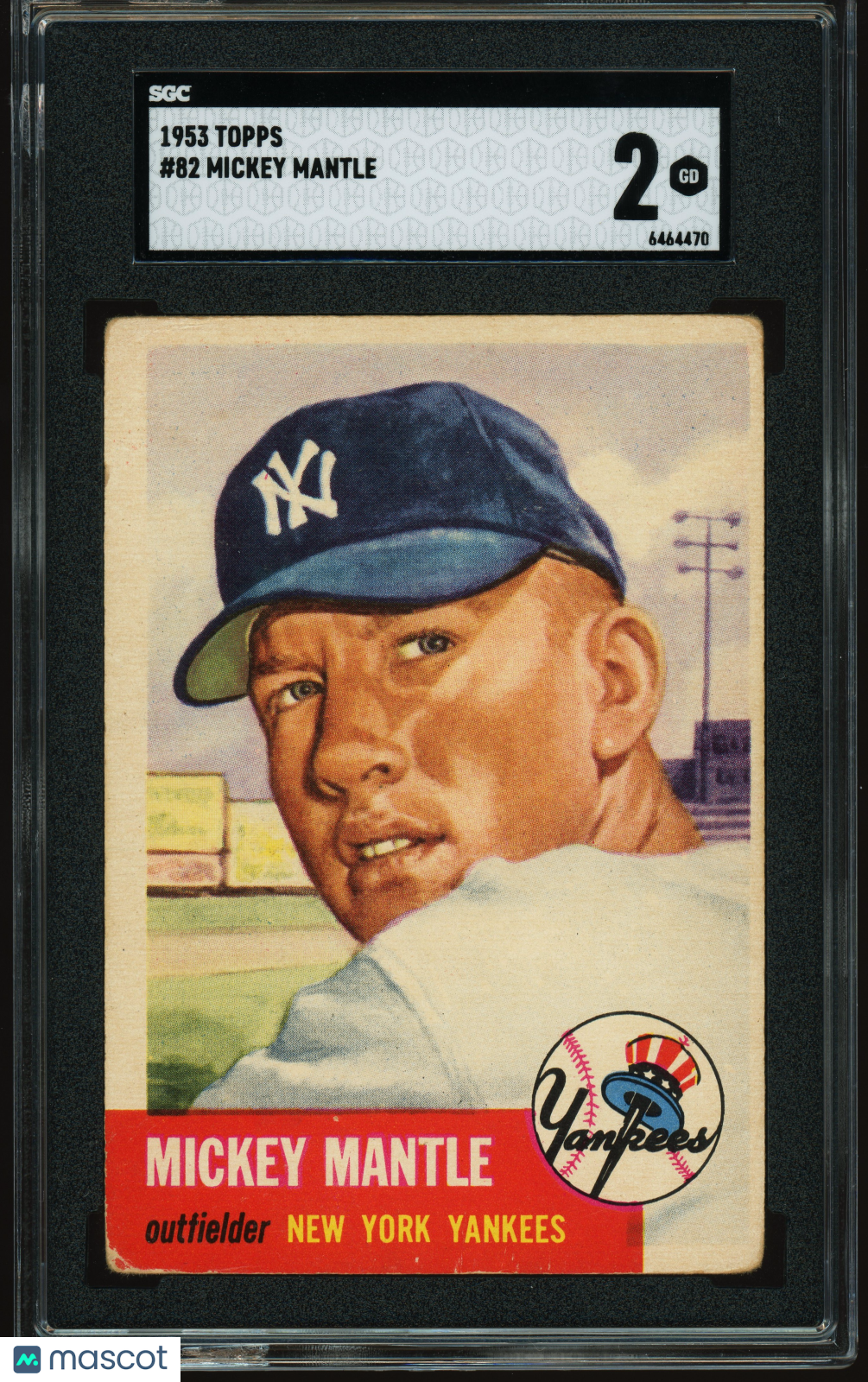 1953 Topps #82 Mickey Mantle SGC 2 GD Nice Color
