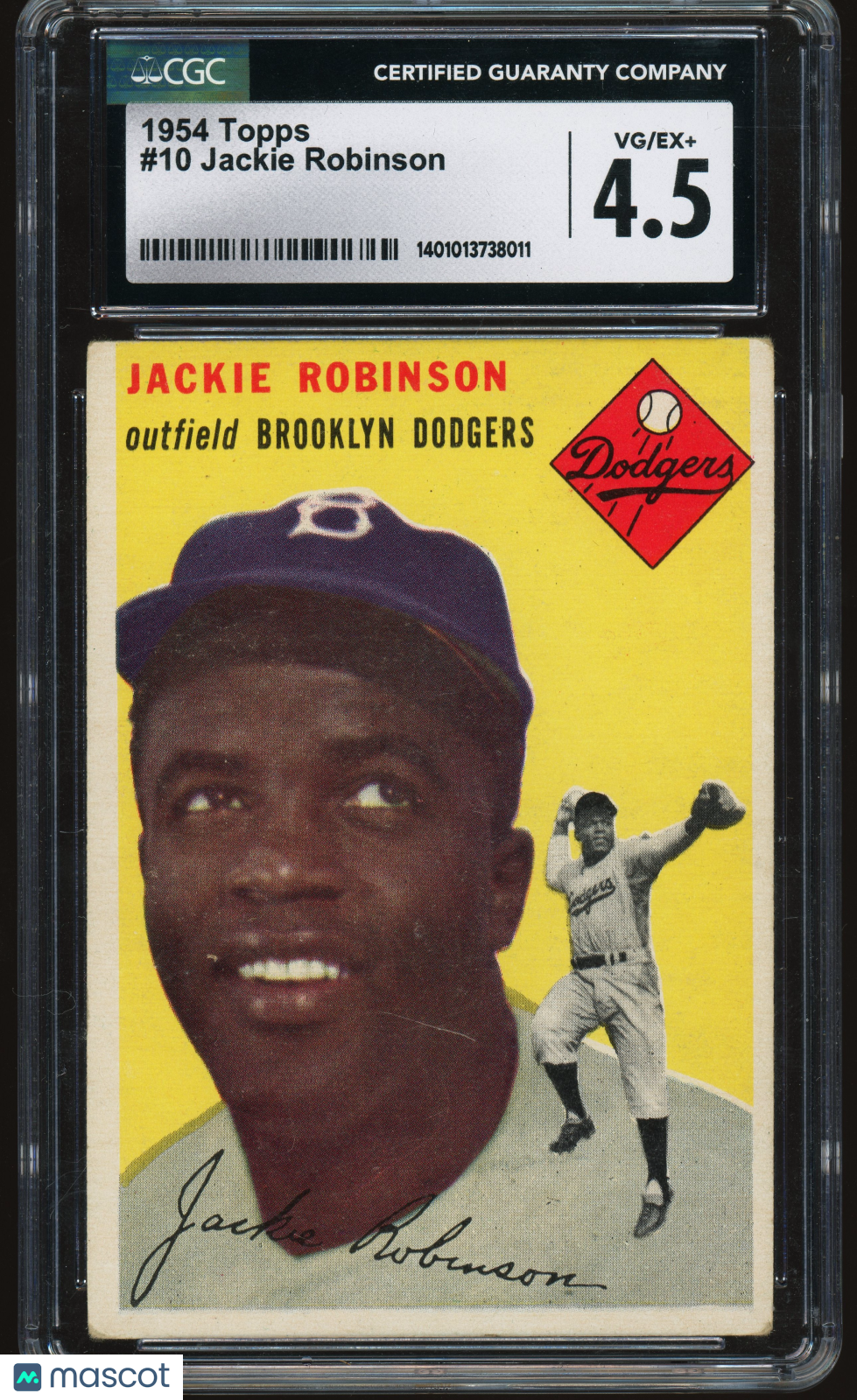 1954 Topps #10 Jackie Robinson CGC 4.5 VG-EX+ Nice Color