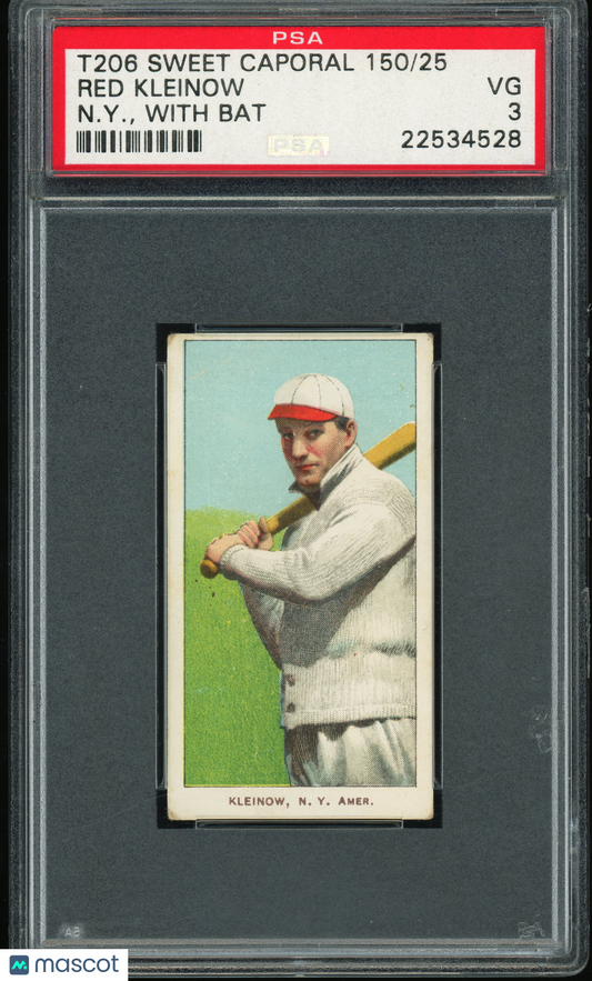 1909-11 T206 Sweet Caporal 150/25 Red Kleinow N. Y. , With Bat PSA 3 VG