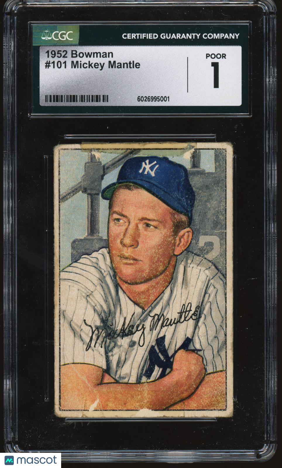 1952 Bowman #101 Mickey Mantle CGC 1 Well Centered