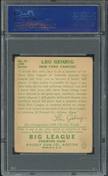 1934 Goudey #61 Lou Gehrig PSA 3.5 VG+ Nice Color