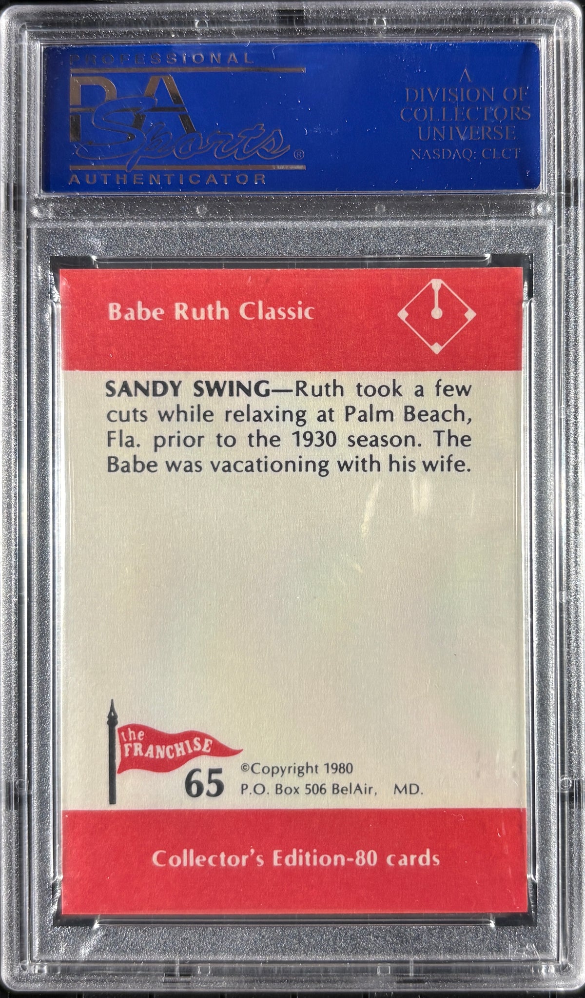 1980 Franchise Babe Ruth #65 Sandy Swing PSA 10 GEM MT