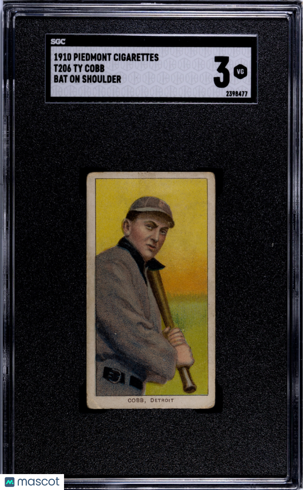 1910 T206 Piedmont 350/25 Ty Cobb Bat On SGC 3 VG
