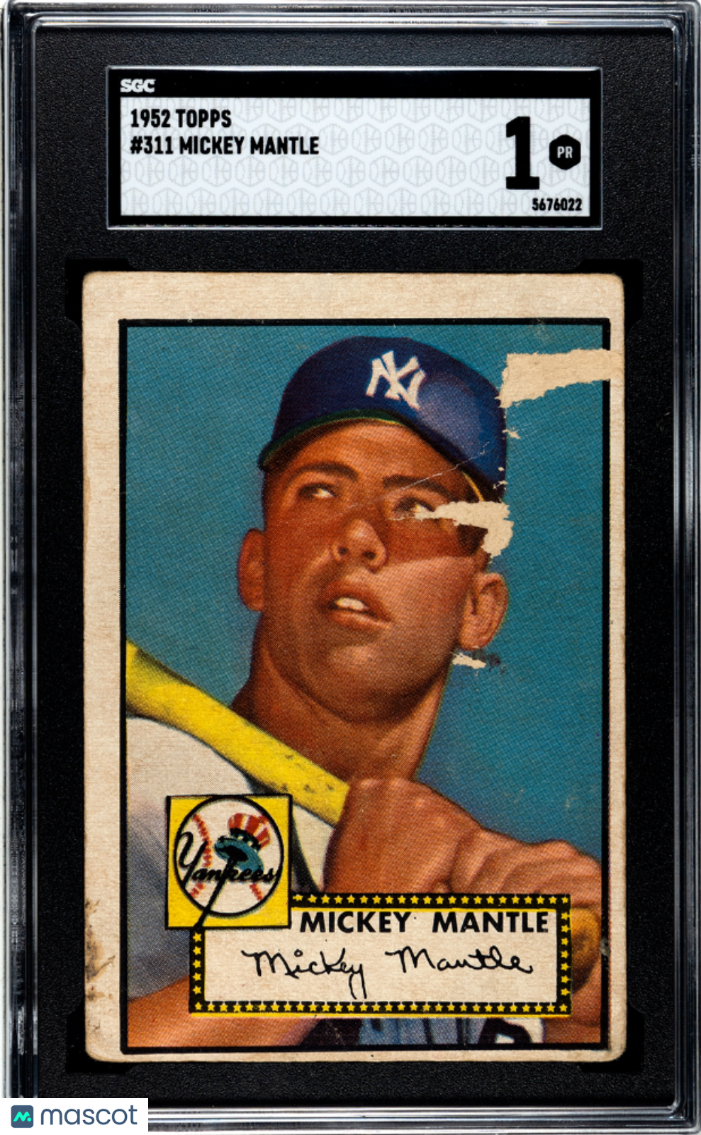 1952 Topps #311 Mickey Mantle SGC 1 Nice Color