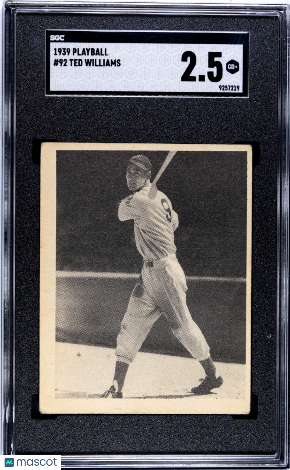 1939 Playball #92 Ted Williams RC Rookie SGC 2.5 GD+ Crisp Image