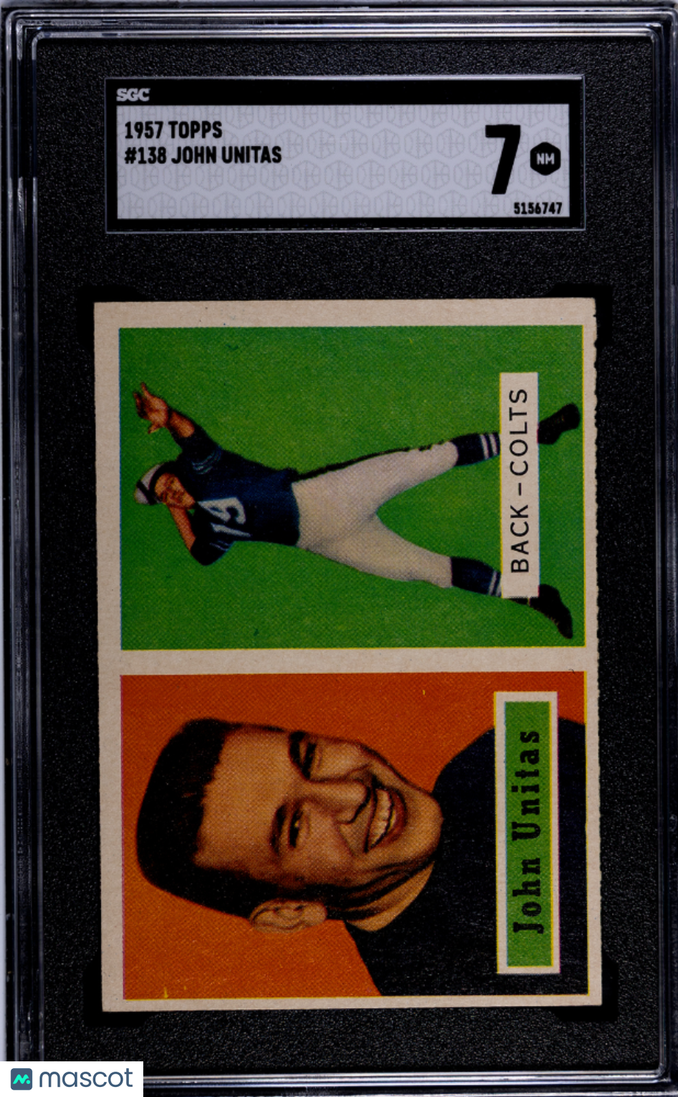 1957 Topps John Johnny Unitas RC Rookie #138 SGC 7 NM Near Mint