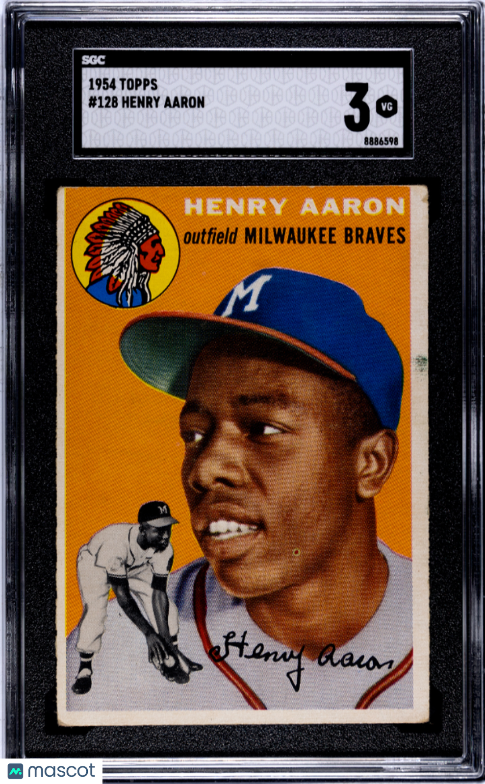 1954 Topps #128 Henry Hank Aaron RC Rookie SGC 3 VG Nice Color