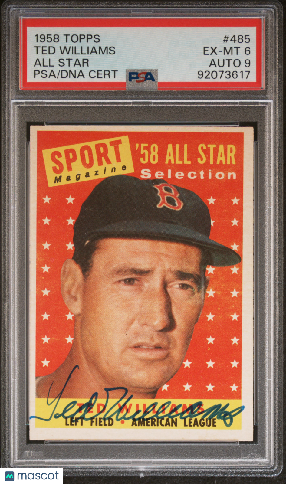1958 Topps #485 Ted Williams All Star PSA 6/9 AUTO Autograph HIGHEST GRADED