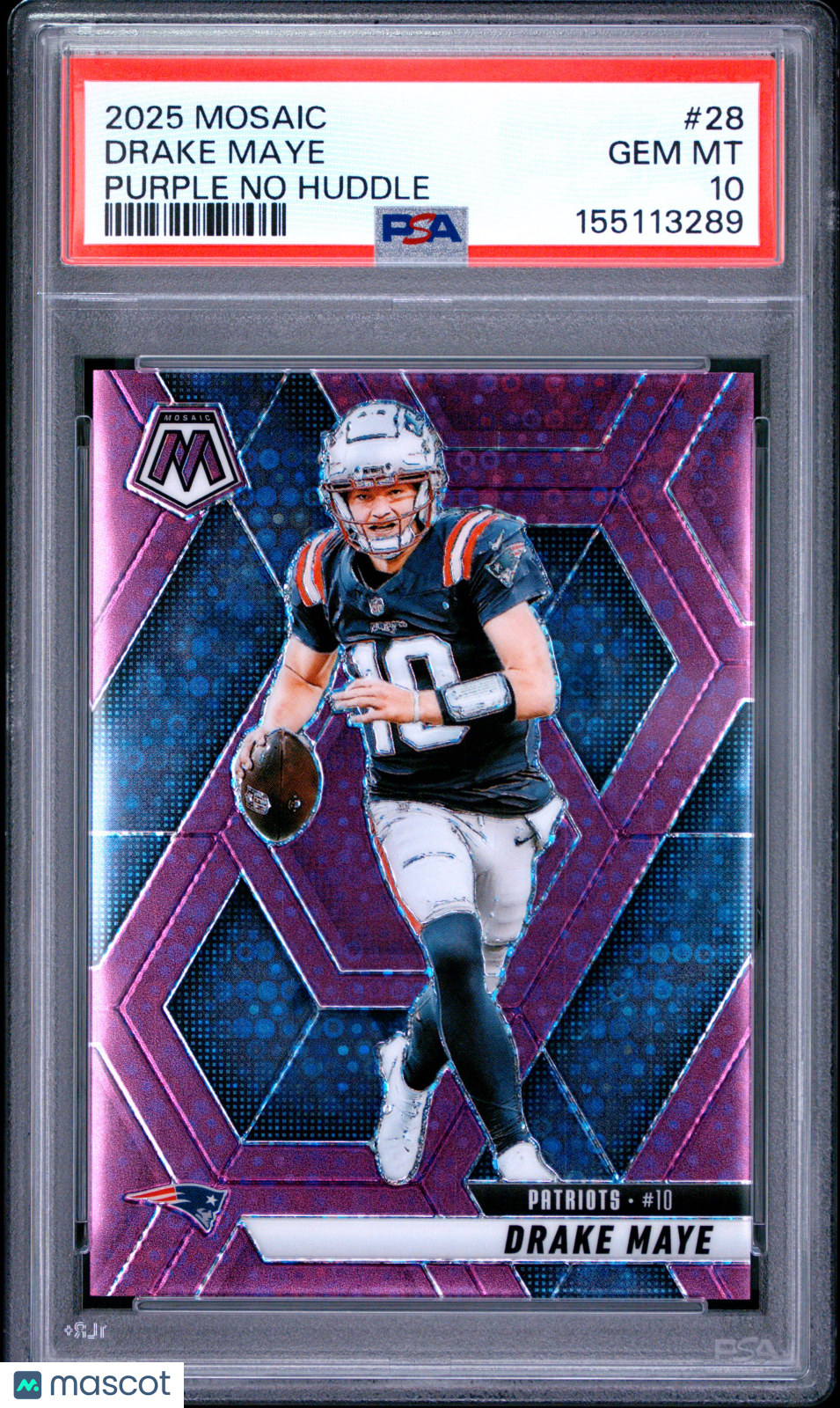 2025 Panini Mosaic #28 Drake Maye Purple No Huddle PSA 10