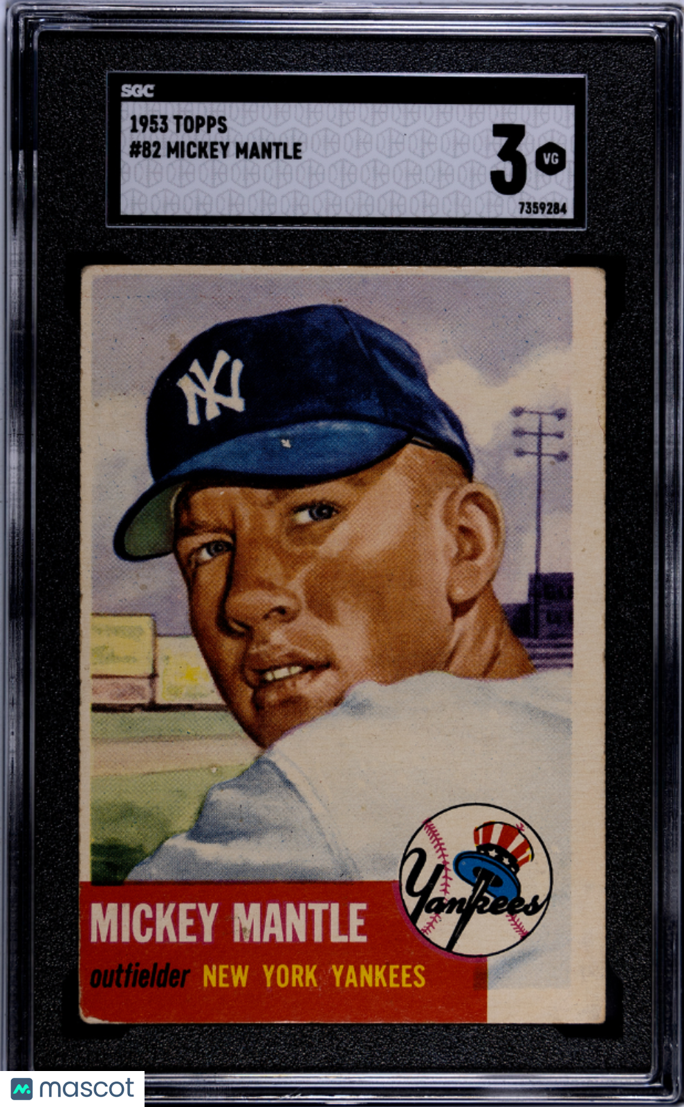1953 Topps #82 Mickey Mantle SGC 3 VG CREASE FREE Nice Color