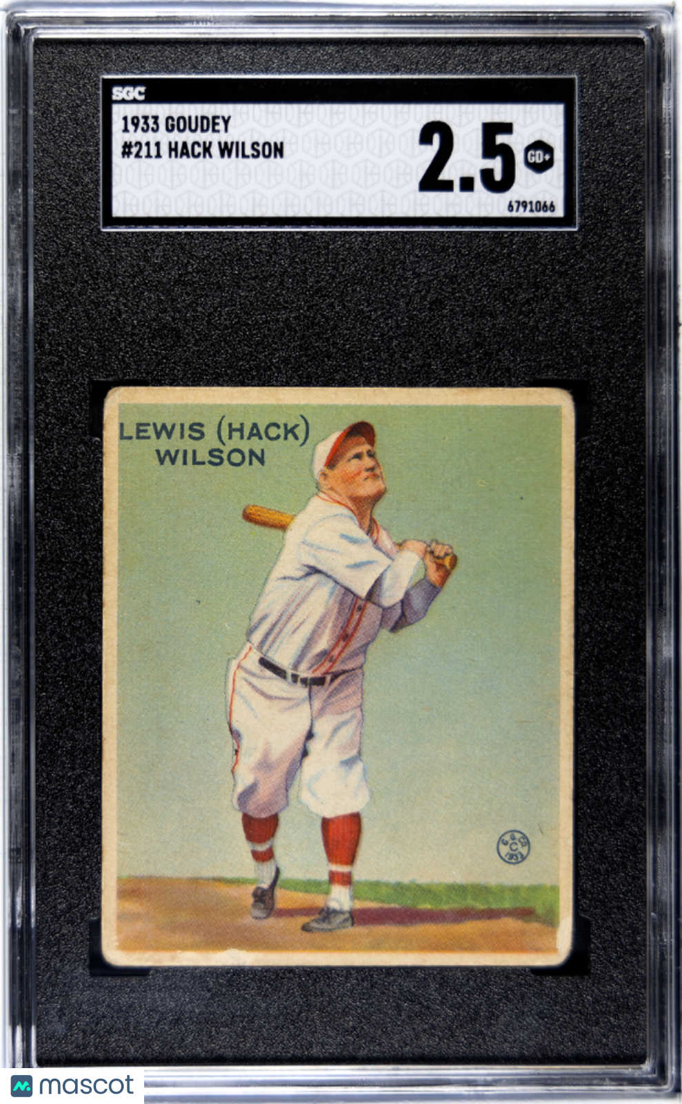 1933 Goudey #211 Hack Wilson SGC 2.5 GD+ CREASE FREE + CENTERED