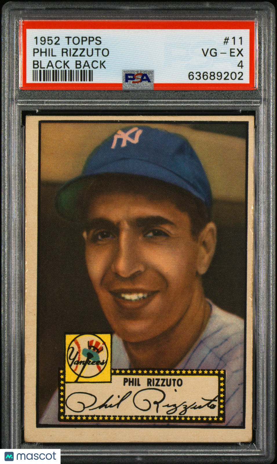 1952 Topps Phil Rizzuto #11 Black Back PSA 4 VG-EX New Label