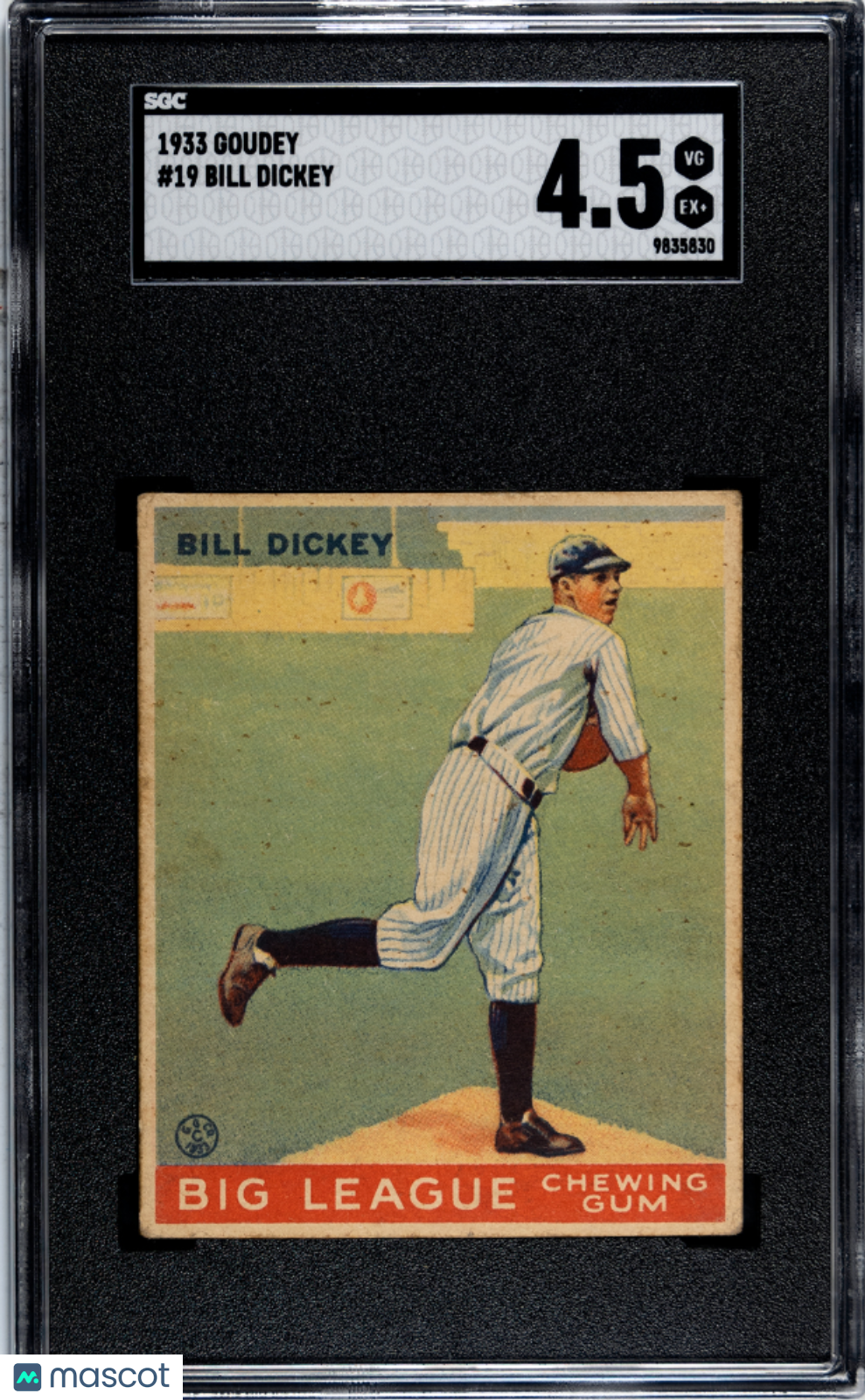 1933 Goudey #19 Bill Dickey SGC 4.5 VG-EX+ CENTERED