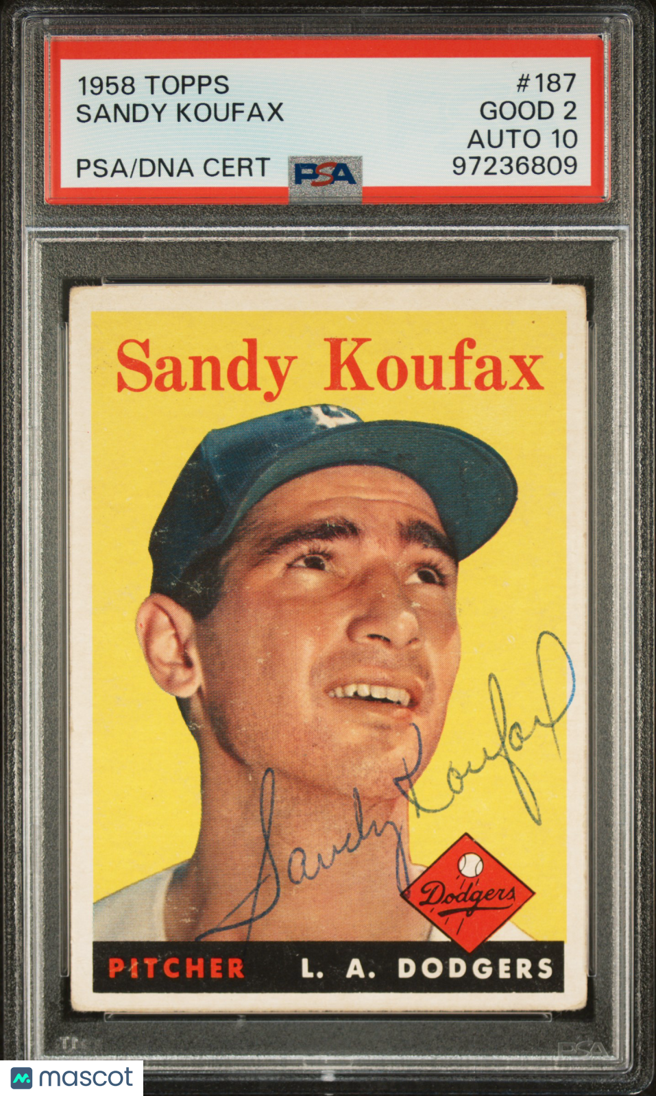 1958 Topps #187 Sandy Koufax PSA 2/10 AUTO Autograph Nice Eye Appeal