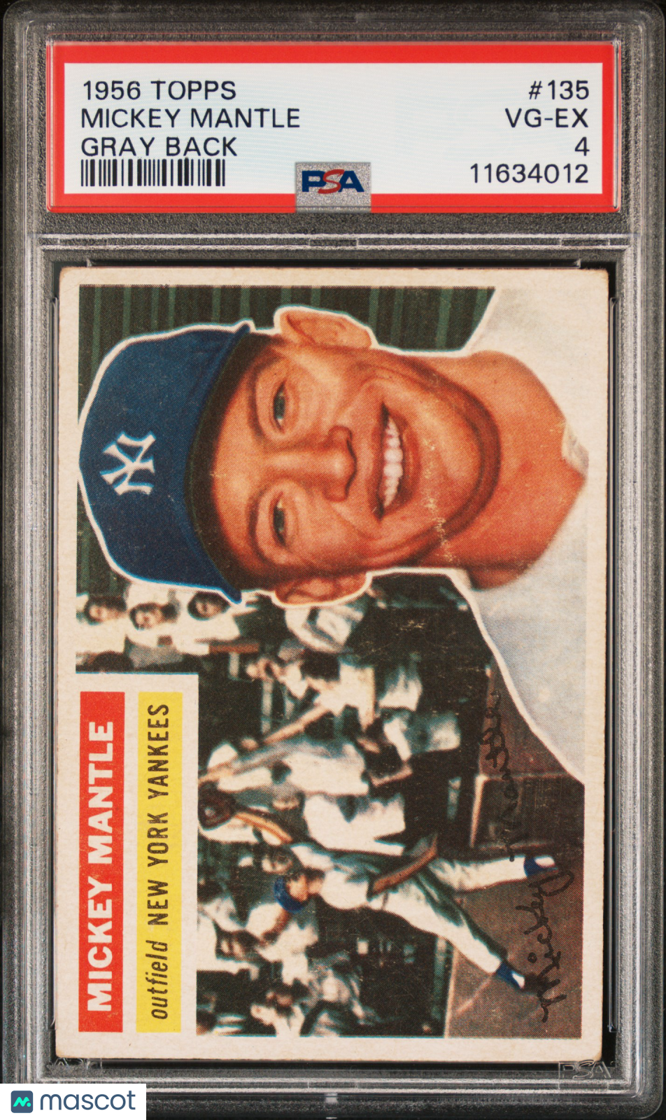 1956 Topps #135 Mickey Mantle Gray Back PSA 4 VG-EX Well Centered New Label