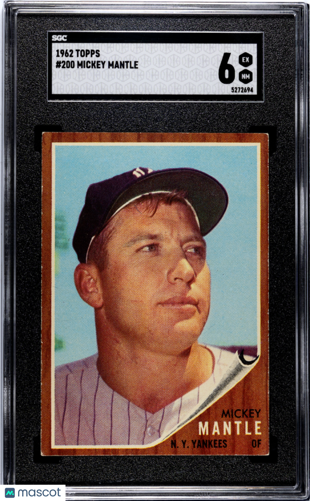 1962 Topps #200 Mickey Mantle SGC 6 EX-NM Well Centered