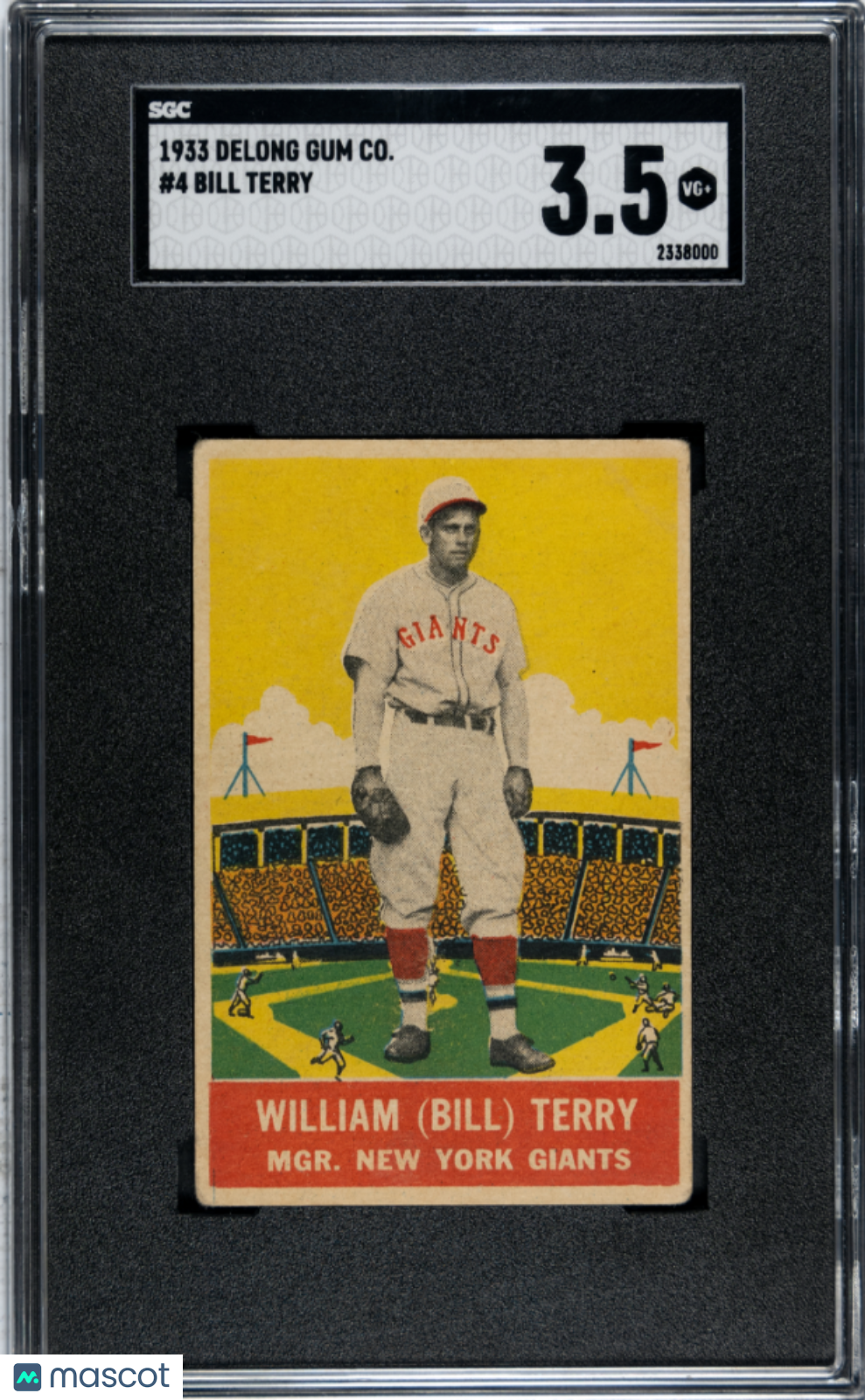 1933 Delong Gum Co. #4 Bill Terry SGC 3.5 VG+ Well Centered