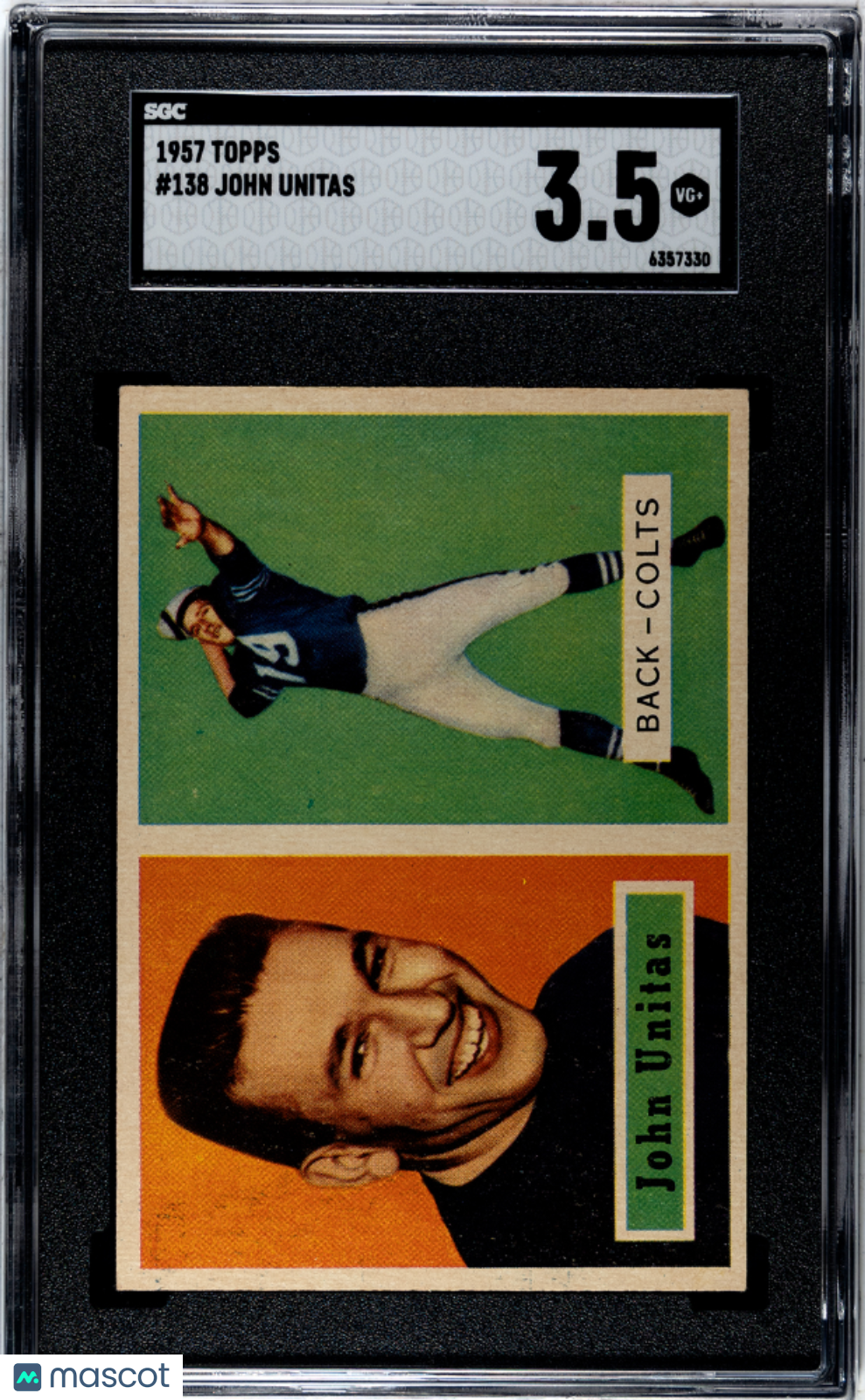 1957 Topps #138 Johnny John Unitas RC Rookie SGC 3.5 VG+ Nice Eye Appeal