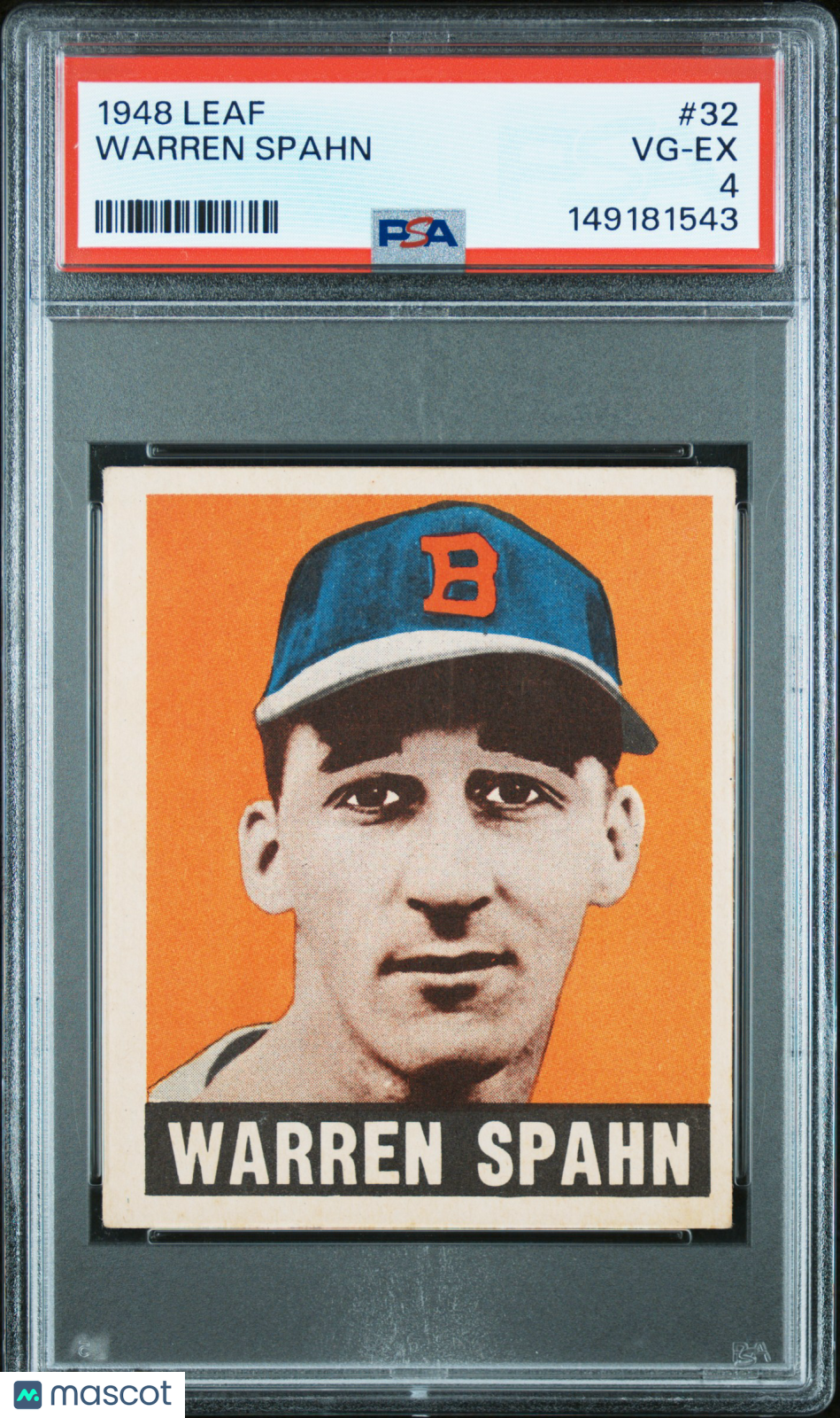 1948 Leaf #32 Warren Spahn PSA 4 VG-EX New Label Fantastic Registration