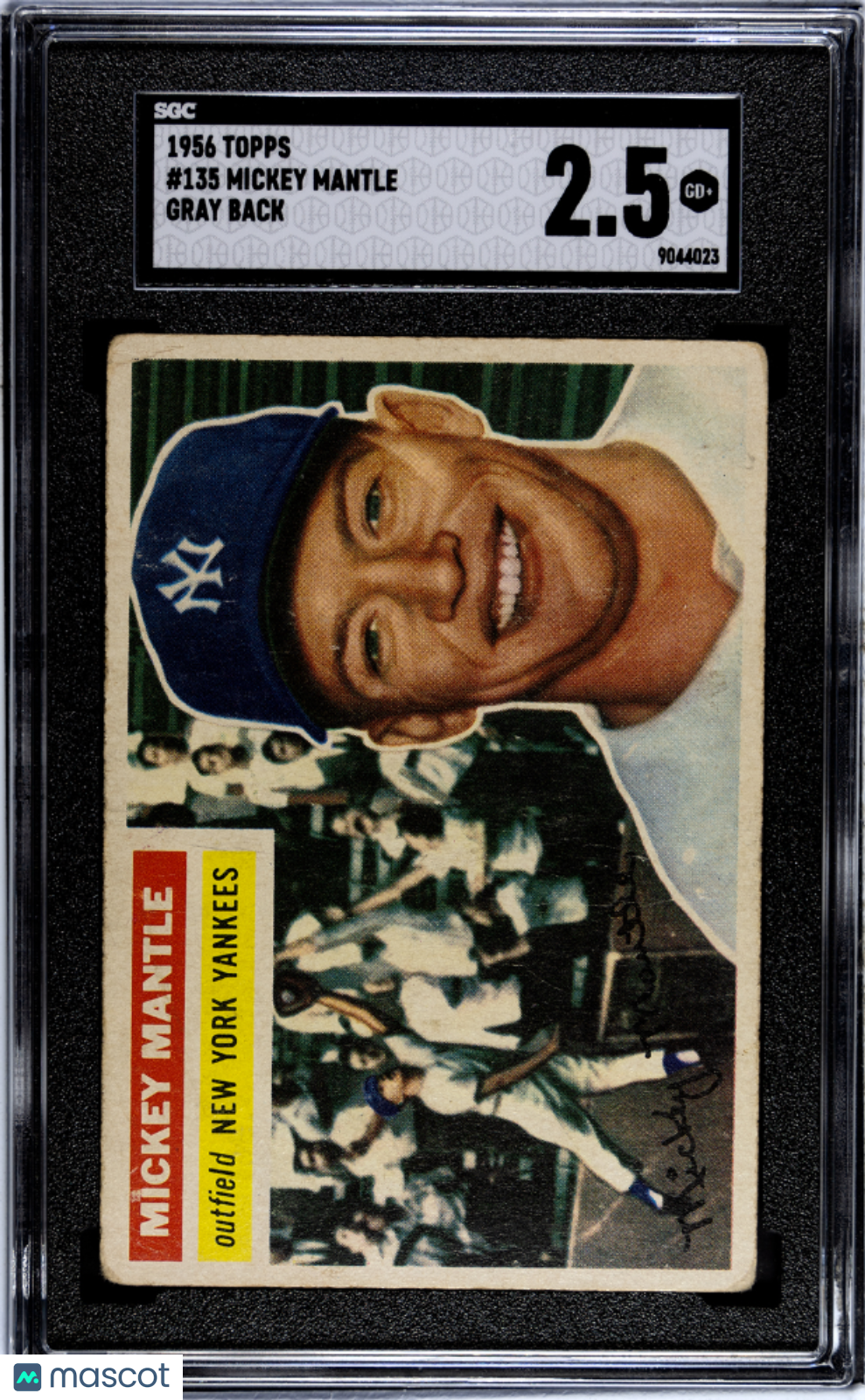 1956 Topps #135 Mickey Mantle Gray Back SGC 2.5 GD+ CENTERED + Nice Color