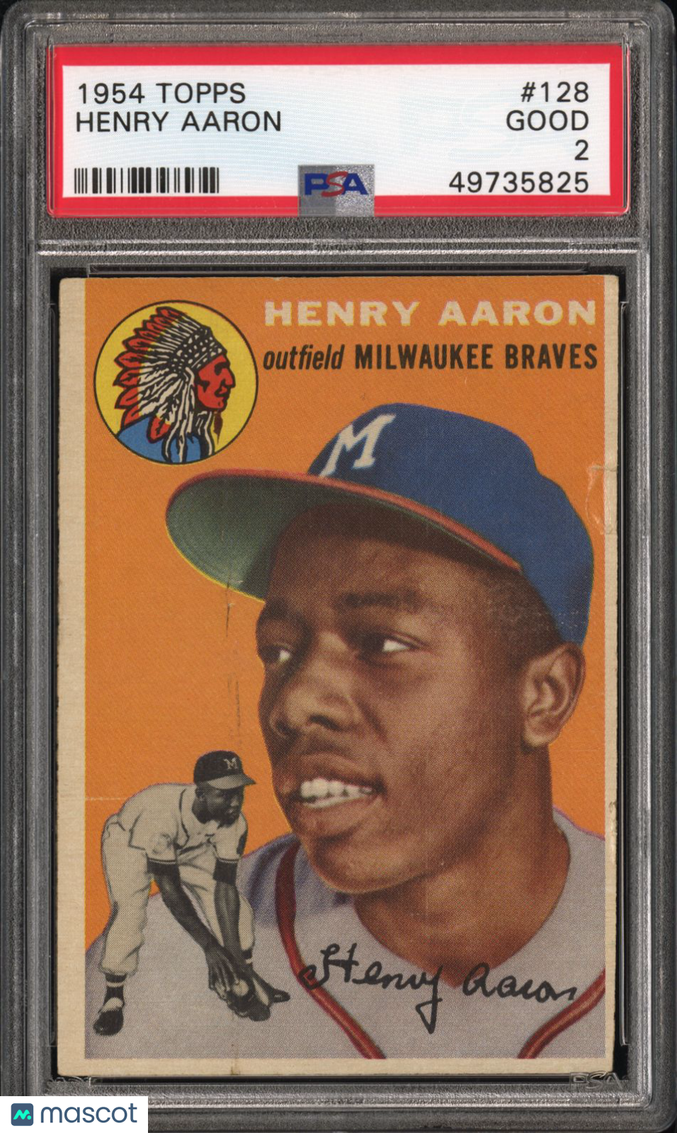 1954 Topps #128 Henry Hank Aaron RC Rookie PSA 2 GD Nice Color New Label